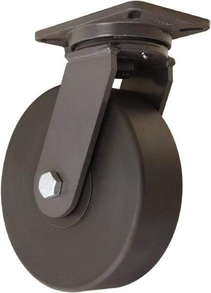 Hamilton - 10" Diam x 3" Wide x 12-1/2" OAH Top Plate Mount Swivel Caster - Nylon, 4,000 Lb Capacity, Sealed Precision Ball Bearing, 5-1/4 x 7-1/4" Plate - Benchmark Tooling