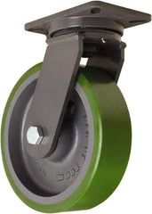 Hamilton - 10" Diam x 3" Wide x 12-1/2" OAH Top Plate Mount Swivel Caster - Polyurethane Mold onto Cast Iron Center, 3,000 Lb Capacity, Tapered Roller Bearing, 5-1/4 x 7-1/4" Plate - Benchmark Tooling