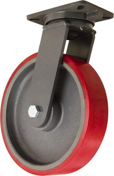 Hamilton - 12" Diam x 3" Wide x 15-1/2" OAH Top Plate Mount Swivel Caster - Polyurethane Mold onto Cast Iron Center, 4,000 Lb Capacity, Sealed Precision Ball Bearing, 5-1/4 x 7-1/4" Plate - Benchmark Tooling