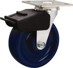 Hamilton - 6" Diam x 2" Wide x 7-1/2" OAH Top Plate Mount Swivel Caster - Polyurethane, 850 Lb Capacity, Precision Ball Bearing, 4 x 4-1/2" Plate - Benchmark Tooling