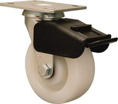Hamilton - 5" Diam x 2" Wide x 6-1/2" OAH Top Plate Mount Swivel Caster with Brake - Nylon, 850 Lb Capacity, Precision Ball Bearing, 4 x 4-1/2" Plate - Benchmark Tooling