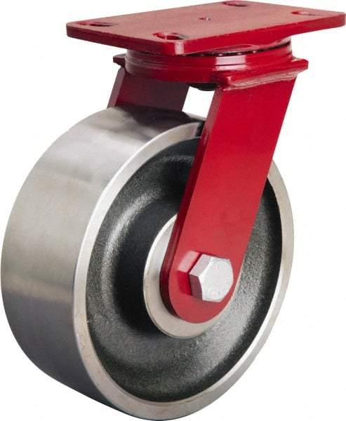 Hamilton - 8" Diam x 3" Wide x 10-1/8" OAH Top Plate Mount Swivel Caster - Forged Steel, 2,200 Lb Capacity, Tapered Roller Bearing, 4-1/2 x 6-1/2" Plate - Benchmark Tooling
