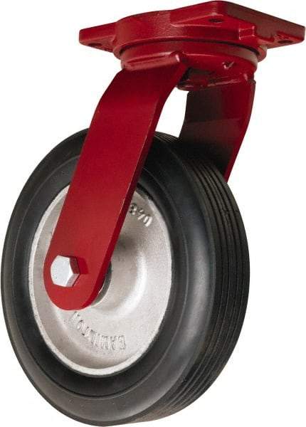 Hamilton - 12" Diam x 2-3/4" Wide, Rubber Swivel Caster - 800 Lb Capacity, Top Plate Mount, 6-1/8" x 7-1/2" Plate, Straight Roller Bearing - Benchmark Tooling