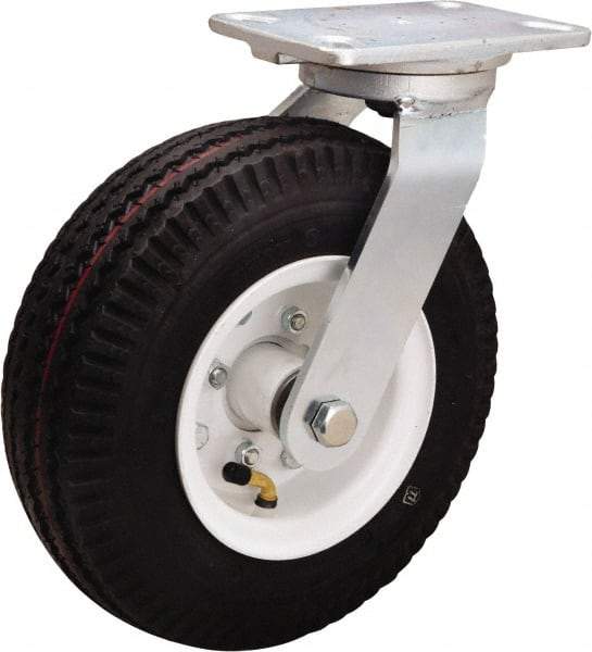 Hamilton - 10" Diam, Rubber Swivel Caster - 480 Lb Capacity, Top Plate Mount, 4-1/2" x 6-1/2" Plate, Straight Roller Bearing - Benchmark Tooling