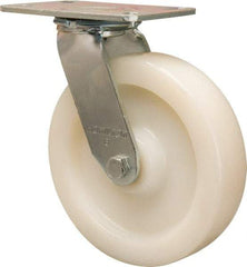 Hamilton - 8" Diam x 2" Wide x 9-1/2" OAH Top Plate Mount Swivel Caster - Nylon, 1,500 Lb Capacity, Precision Ball Bearing, 4-1/2 x 6-1/4" Plate - Benchmark Tooling