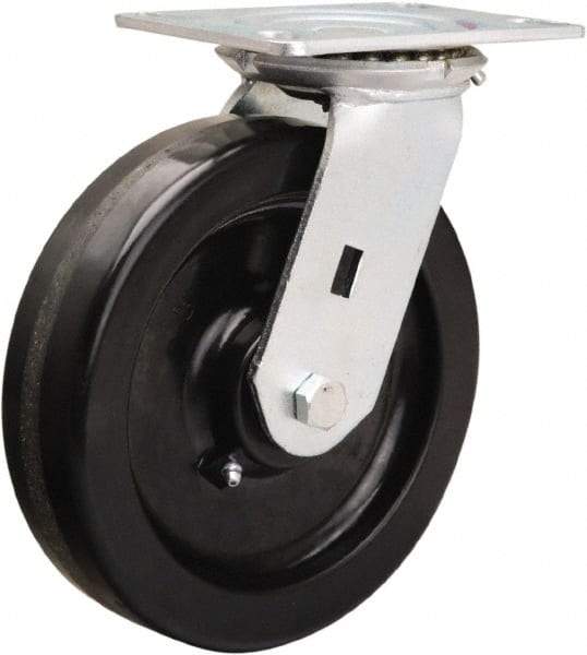 Hamilton - 8" Diam x 2" Wide x 9-1/2" OAH Top Plate Mount Swivel Caster - Phenolic, 1,400 Lb Capacity, Straight Roller Bearing, 4-1/2 x 6-1/4" Plate - Benchmark Tooling