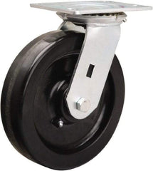 Hamilton - 8" Diam x 2" Wide x 9-1/2" OAH Top Plate Mount Swivel Caster - Phenolic, 1,400 Lb Capacity, Straight Roller Bearing, 4-1/2 x 6-1/4" Plate - Benchmark Tooling