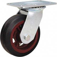 Hamilton - 6" Diam x 2" Wide x 7-1/2" OAH Top Plate Mount Swivel Caster - Rubber Mold on Cast Iron, 410 Lb Capacity, Straight Roller Bearing, 4-1/2 x 6-1/4" Plate - Benchmark Tooling