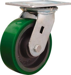 Hamilton - 6" Diam x 2" Wide x 7-1/2" OAH Top Plate Mount Swivel Caster - Polyurethane Mold onto Cast Iron Center, 1,200 Lb Capacity, Sealed Precision Ball Bearing, 4-1/2 x 6-1/4" Plate - Benchmark Tooling