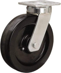 Hamilton - 8" Diam x 2" Wide x 9-1/2" OAH Top Plate Mount Swivel Caster - Phenolic, 1,400 Lb Capacity, Straight Roller Bearing, 4 x 4-1/2" Plate - Benchmark Tooling