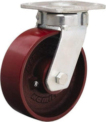 Hamilton - 6" Diam x 2" Wide x 7-1/2" OAH Top Plate Mount Swivel Caster - Cast Iron, 1,200 Lb Capacity, Sealed Precision Ball Bearing, 4 x 4-1/2" Plate - Benchmark Tooling