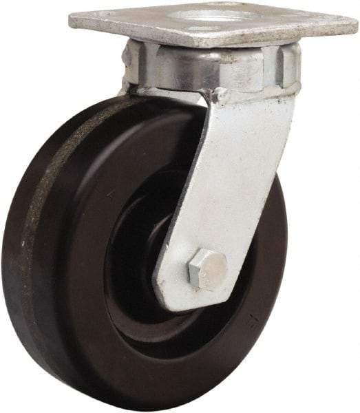 Hamilton - 6" Diam x 2" Wide x 7-1/2" OAH Top Plate Mount Swivel Caster - Phenolic, 1,200 Lb Capacity, Straight Roller Bearing, 4 x 4-1/2" Plate - Benchmark Tooling