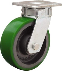 Hamilton - 6" Diam x 2" Wide x 7-1/2" OAH Top Plate Mount Swivel Caster - Polyurethane Mold onto Cast Iron Center, 1,200 Lb Capacity, Sealed Precision Ball Bearing, 4 x 4-1/2" Plate - Benchmark Tooling