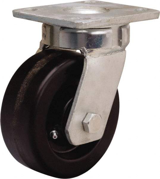 Hamilton - 5" Diam x 2" Wide x 7" OAH Top Plate Mount Swivel Caster - Phenolic, 1,000 Lb Capacity, Straight Roller Bearing, 4 x 4-1/2" Plate - Benchmark Tooling