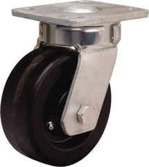 Hamilton - 5" Diam x 2" Wide x 7" OAH Top Plate Mount Swivel Caster - Phenolic, 1,000 Lb Capacity, Straight Roller Bearing, 4 x 4-1/2" Plate - Benchmark Tooling