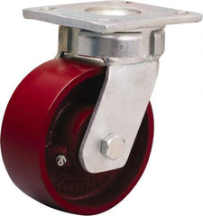 Hamilton - 5" Diam x 2" Wide x 7" OAH Top Plate Mount Swivel Caster - Cast Iron, 1,200 Lb Capacity, Sealed Precision Ball Bearing, 4 x 4-1/2" Plate - Benchmark Tooling