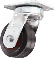 Hamilton - 4" Diam x 2" Wide x 5-5/8" OAH Top Plate Mount Swivel Caster - Rubber Mold on Cast Iron, Straight Roller Bearing, 4 x 4-1/2" Plate - Benchmark Tooling