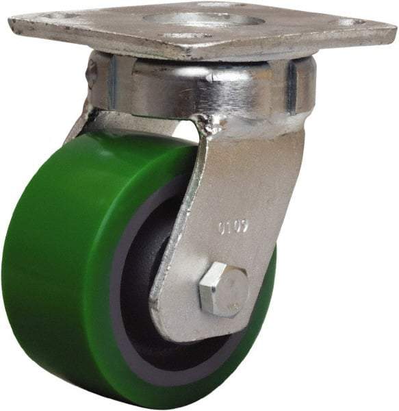 Hamilton - 4" Diam x 2" Wide x 5-5/8" OAH Top Plate Mount Swivel Caster - Polyurethane Mold onto Cast Iron Center, 750 Lb Capacity, Sealed Precision Ball Bearing, 4 x 4-1/2" Plate - Benchmark Tooling