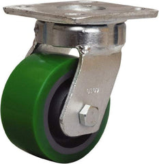 Hamilton - 4" Diam x 2" Wide x 5-5/8" OAH Top Plate Mount Swivel Caster - Polyurethane Mold onto Cast Iron Center, 750 Lb Capacity, Sealed Precision Ball Bearing, 4 x 4-1/2" Plate - Benchmark Tooling
