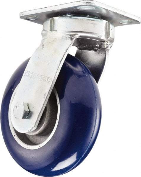 Hamilton - 6" Diam x 2" Wide x 7-1/2" OAH Top Plate Mount Swivel Caster - Polyurethane, Sealed Precision Ball Bearing, 4 x 4-1/2" Plate - Benchmark Tooling