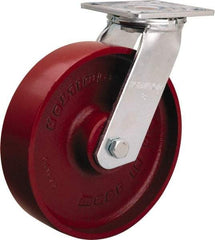 Hamilton - 8" Diam x 2" Wide x 9-1/2" OAH Top Plate Mount Swivel Caster - Cast Iron, 1,250 Lb Capacity, Precision Ball Bearing, 4 x 4-1/2" Plate - Benchmark Tooling