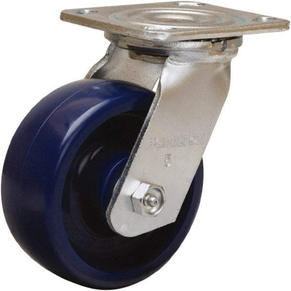 Hamilton - 5" Diam x 2" Wide x 6-1/2" OAH Top Plate Mount Swivel Caster - Polyurethane, 900 Lb Capacity, Sealed Precision Ball Bearing, 4 x 4-1/2" Plate - Benchmark Tooling