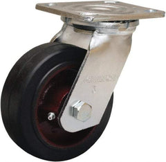 Hamilton - 5" Diam x 2" Wide x 6-1/2" OAH Top Plate Mount Swivel Caster - Rubber Mold on Cast Iron, 350 Lb Capacity, Straight Roller Bearing, 4 x 4-1/2" Plate - Benchmark Tooling