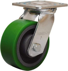 Hamilton - 5" Diam x 2" Wide x 6-1/2" OAH Top Plate Mount Swivel Caster - Polyurethane Mold onto Cast Iron Center, 900 Lb Capacity, Sealed Precision Ball Bearing, 4 x 4-1/2" Plate - Benchmark Tooling
