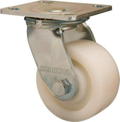 Hamilton - 4" Diam x 2" Wide x 5-5/8" OAH Top Plate Mount Swivel Caster - Nylon, 800 Lb Capacity, Sealed Precision Ball Bearing, 4 x 4-1/2" Plate - Benchmark Tooling