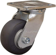 Hamilton - 4" Diam x 2" Wide x 5-5/8" OAH Top Plate Mount Swivel Caster - Rubber Mold on Polyolefin, 300 Lb Capacity, Straight Roller Bearing, 4 x 4-1/2" Plate - Benchmark Tooling
