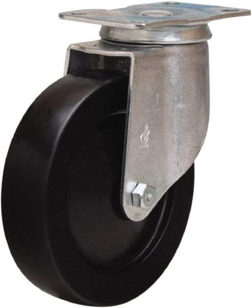 Hamilton - 5" Diam x 1-1/4" Wide x 6-1/16" OAH Top Plate Mount Swivel Caster - Hard Rubber, 190 Lb Capacity, Self-Lubricating Bearing, 2-1/2 x 3-3/4" Plate - Benchmark Tooling