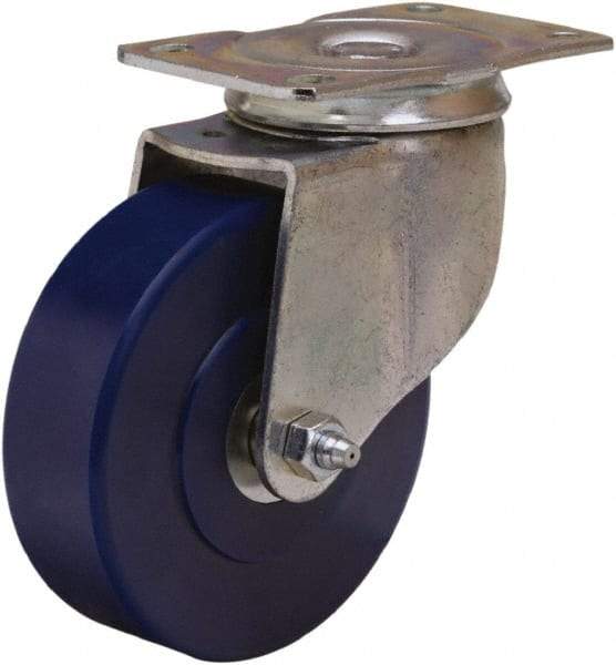 Hamilton - 4" Diam x 1-1/4" Wide x 5" OAH Top Plate Mount Swivel Caster - Polyurethane, 325 Lb Capacity, Straight Roller Bearing, 2-1/2 x 3-3/4" Plate - Benchmark Tooling