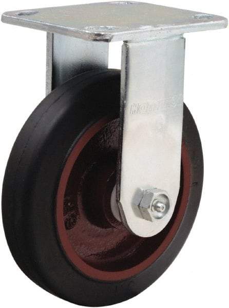 Hamilton - 6" Diam x 1-1/2" Wide x 7-1/2" OAH Top Plate Mount Rigid Caster - Rubber Mold on Cast Iron, 280 Lb Capacity, Straight Roller Bearing, 4 x 4-1/2" Plate - Benchmark Tooling