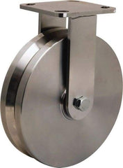 Hamilton - 8" Diam x 2" Wide, Stainless Steel Rigid Caster - 1,600 Lb Capacity, Top Plate Mount, 4" x 4-1/2" Plate, Stainless Steel Precision Ball Bearing - Benchmark Tooling