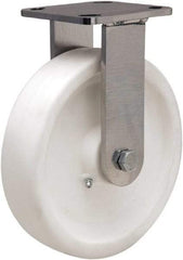 Hamilton - 8" Diam x 2" Wide x 9-1/2" OAH Top Plate Mount Rigid Caster - Polyolefin, 900 Lb Capacity, Delrin Bearing, 4 x 4-1/2" Plate - Benchmark Tooling