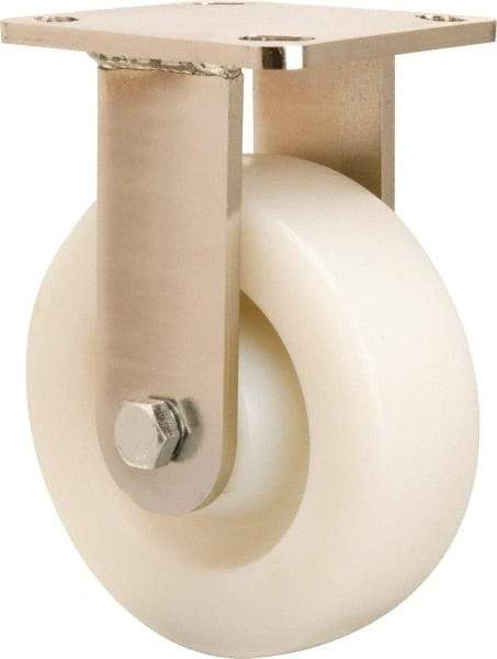 Hamilton - 6" Diam x 2" Wide x 7-1/2" OAH Top Plate Mount Rigid Caster - Nylon, 1,000 Lb Capacity, Stainless Steel Double Shielded Precision Ball Bearing, 4 x 4-1/2" Plate - Benchmark Tooling
