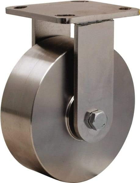 Hamilton - 6" Diam x 2" Wide x 7-1/2" OAH Top Plate Mount Rigid Caster - Forged Steel, 1,000 Lb Capacity, Delrin Bearing, 4 x 4-1/2" Plate - Benchmark Tooling