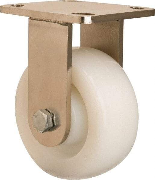 Hamilton - 5" Diam x 2" Wide x 6-1/2" OAH Top Plate Mount Rigid Caster - Nylon, 900 Lb Capacity, Stainless Steel Double Shielded Precision Ball Bearing, 4 x 4-1/2" Plate - Benchmark Tooling
