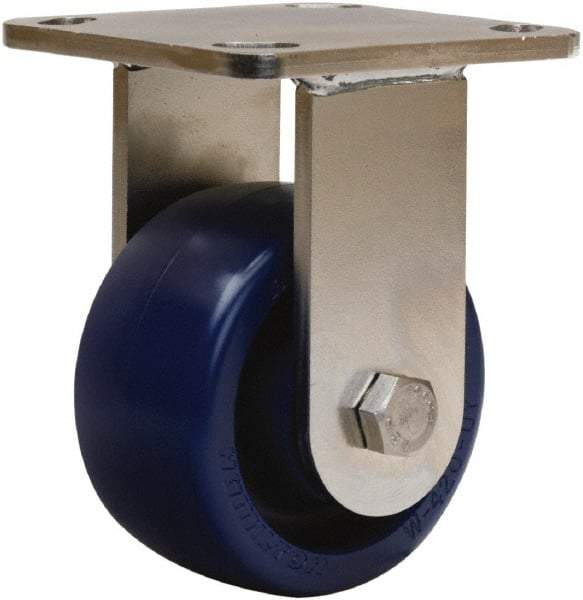 Hamilton - 4" Diam x 2" Wide x 5-5/8" OAH Top Plate Mount Rigid Caster - Polyurethane, 750 Lb Capacity, Stainless Steel Double Shielded Precision Ball Bearing, 4 x 4-1/2" Plate - Benchmark Tooling