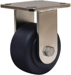 Hamilton - 4" Diam x 2" Wide x 5-5/8" OAH Top Plate Mount Rigid Caster - Nylon, 1,600 Lb Capacity, Stainless Steel Double Shielded Precision Ball Bearing, 4 x 4-1/2" Plate - Benchmark Tooling