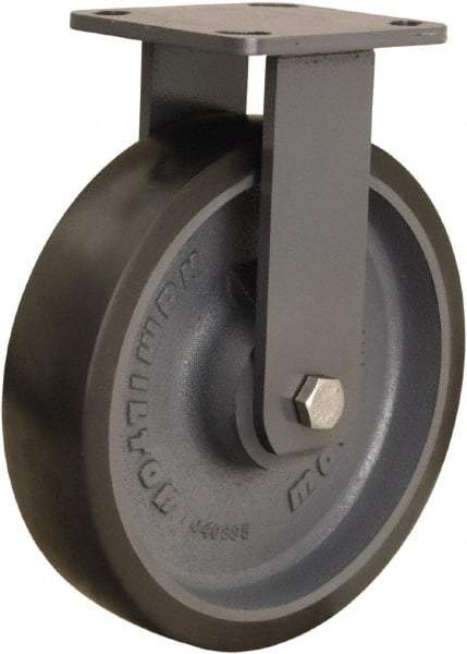 Hamilton - 8" Diam x 2" Wide x 9-1/2" OAH Top Plate Mount Rigid Caster - Polyurethane Mold onto Cast Iron Center, 1,950 Lb Capacity, Sealed Precision Ball Bearing, 4 x 4-1/2" Plate - Benchmark Tooling