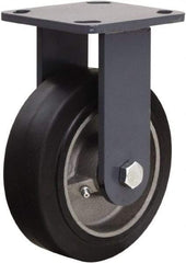 Hamilton - 6" Diam x 2" Wide x 7-1/2" OAH Top Plate Mount Rigid Caster - Rubber Mold on Cast Iron, 410 Lb Capacity, Tapered Roller Bearing, 4 x 4-1/2" Plate - Benchmark Tooling