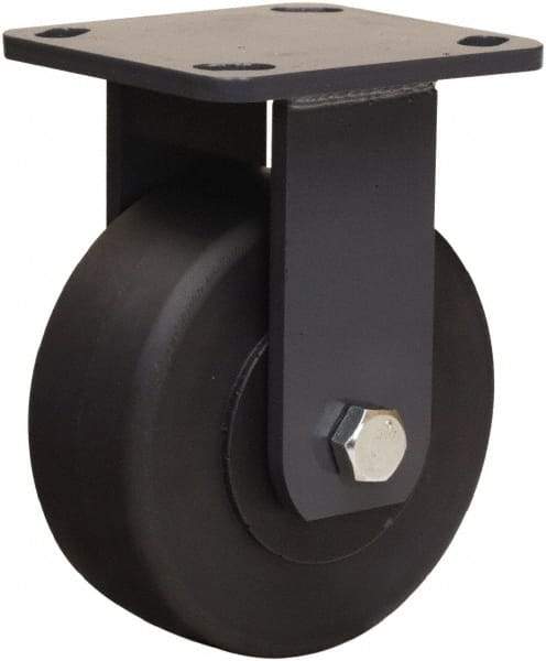 Hamilton - 5" Diam x 2" Wide x 6-1/2" OAH Top Plate Mount Rigid Caster - Nylon, 2,000 Lb Capacity, Sealed Precision Ball Bearing, 4 x 4-1/2" Plate - Benchmark Tooling