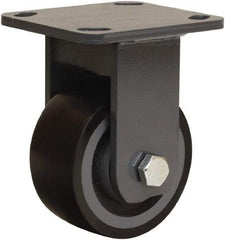 Hamilton - 4" Diam x 2" Wide x 5-5/8" OAH Top Plate Mount Rigid Caster - Polyurethane Mold onto Cast Iron Center, 975 Lb Capacity, Sealed Precision Ball Bearing, 4 x 4-1/2" Plate - Benchmark Tooling