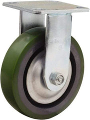 Hamilton - 6" Diam x 1-1/2" Wide x 7-1/2" OAH Top Plate Mount Rigid Caster - Polyurethane Mold onto Cast Iron Center, 850 Lb Capacity, Straight Roller Bearing, 4 x 4-1/2" Plate - Benchmark Tooling