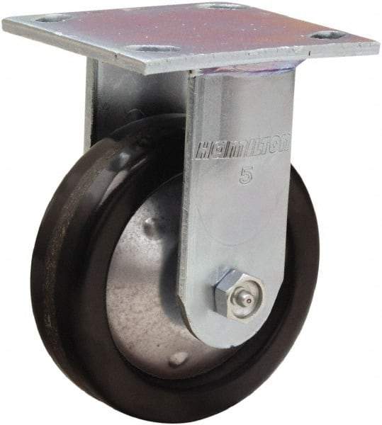 Hamilton - 5" Diam x 1-1/2" Wide x 6-1/2" OAH Top Plate Mount Rigid Caster - Phenolic, 600 Lb Capacity, Straight Roller Bearing, 4 x 4-1/2" Plate - Benchmark Tooling