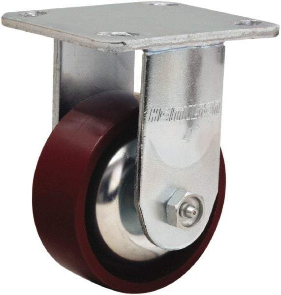 Hamilton - 4" Diam x 1-1/2" Wide x 5-5/8" OAH Top Plate Mount Rigid Caster - Cast Iron, 550 Lb Capacity, Straight Roller Bearing, 4 x 4-1/2" Plate - Benchmark Tooling