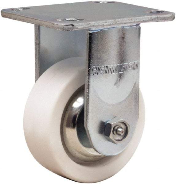 Hamilton - 4" Diam x 1-1/2" Wide x 5-5/8" OAH Top Plate Mount Rigid Caster - Polyolefin, 350 Lb Capacity, Delrin Bearing, 4 x 4-1/2" Plate - Benchmark Tooling