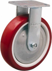 Hamilton - 8" Diam x 2" Wide x 9-1/2" OAH Top Plate Mount Rigid Caster - Polyurethane Mold on Polypropylene, 900 Lb Capacity, Straight Roller Bearing, 4 x 4-1/2" Plate - Benchmark Tooling