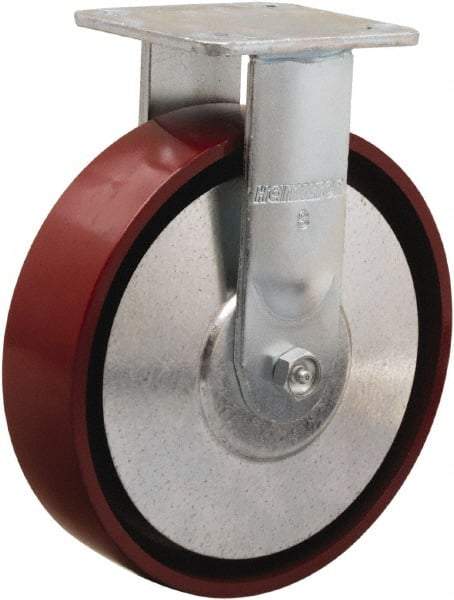 Hamilton - 8" Diam x 2" Wide x 9-1/2" OAH Top Plate Mount Rigid Caster - Cast Iron, 900 Lb Capacity, Sealed Precision Ball Bearing, 4 x 4-1/2" Plate - Benchmark Tooling